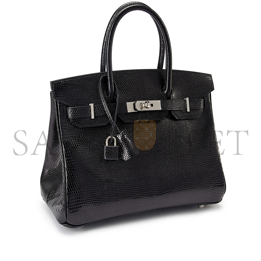 H**mes master birkin 30 lizard black silver buckle h028367ca30 (30*22*16cm)